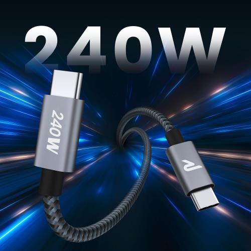 240W RAMPOW USB C ケーブル PD3.0対応 超高速充電 USB-C & USB-C ケーブル データ転送 断線防止 高耐久ナイロン iPhone 16 充電ケーブル/iPhone 15 充電ケーブル MacbookPro/iPad Pro&Air/Google Pixel/Galaxy/SonyなどType C機種対応 在宅/オフィス勤務支援 1m 黒