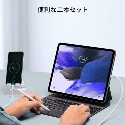 【2本セット】RAMPOW USB C ケーブル【1m+1m/シルバー PD対応 60W急速充電】USB-C & USB-C ケーブル データ転送 断線防止 高耐久ナイロン iPhone16/iPhone15シリーズ充電ケーブル MacbookPro/iPad Pro&Air/Galaxy/SonyなどType C機種対応