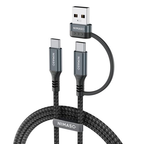【2本セット】NIMASO USB Cケーブル1M+1M タイプc to Type-C & USB-A 2in1 充電ケ...