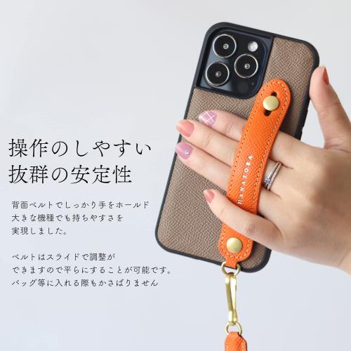 HANATORA iPhone15 ケース 本革 耐衝撃 背面ベルト スマホケース スマホ スタンド機能 ネック ストラップ 付き エンボスレザー ギフト マグネットなし レッド NGH-15-Red