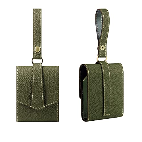 [HANATORA] プレミアムレザー シガレットケース ストラップ付 高級本革 ケース モスグリーン ToC-MossG..