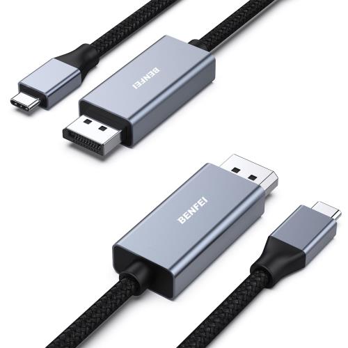 BENFEI 2個 USB-C - DisplayPort 1.8m ケーブル(8K@60Hz 4K@144Hz 2K@240Hz)、USB Type-C - DisplayPort ケーブル [Thunderbolt 3/4 互換] iPhone 15 Pro/Max、MacBook Pro/Air 2023、iPad Pro、iMac、S23、XPS17 などに対応