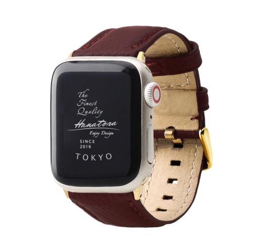 [HANATORA] アップルウォッチ用バンド AppleWatch互換性 バンド コンパチブル 49mm 45mm 44mm 42mm 本革 シュリンクレザー メンズ レディース ワイン ゴールド AWBGZ01-L-Wine-GO