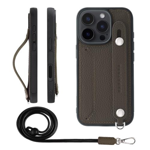 HANATORA iPhone16Pro ケース 本革 耐衝撃 背面ベルト ストラップリング スマホケース スマホ スタンド機能 ネックストラップ 付き カードポケット シュリンクレザー ギフト トープ CGHGZ-16Pro-Taupe