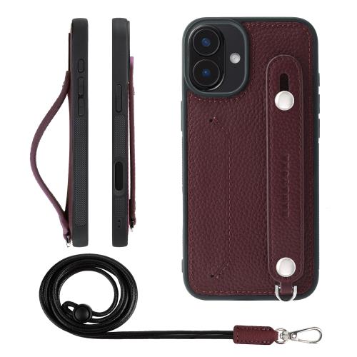 HANATORA iPhone16Plus ケース 本革 耐衝撃 背面ベルト ストラップリング スマホケース スマホ スタンド機能 ネックストラップ 付き カードポケット シュリンクレザー ギフト ワイン CGHGZ-16Plus-Wine