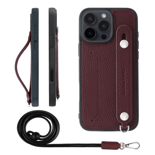 HANATORA iPhone16ProMax ケース 本革 耐衝撃 背面ベルト ストラップリング スマホケース スマホ スタンド機能 ネックストラップ 付き カードポケット シュリンクレザー ギフト ワイン CGHGZ-16ProMax-Wine