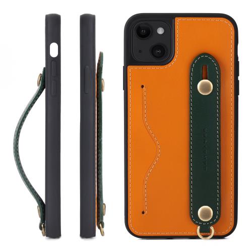 HANATORA 15Plus ケース 本革 耐衝撃 背面ベルト ストラップリング スマホケース スマホ スタンド機能 ネックストラップ 付き イタリアンレザー ギフト オレンジ+グリーン CGH-15Plus-Orange-GN