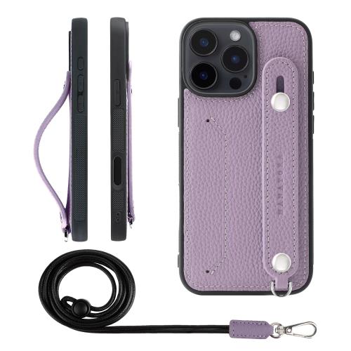 HANATORA iPhone16ProMax ケース 本革 耐衝撃 背面ベルト ストラップリング スマホケース スマホ スタンド機能 ネックストラップ 付き カードポケット シュリンクレザー ギフト パープル CGHGZ-16ProMax-Purple