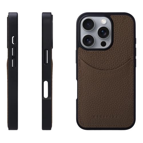 HANATORA iPhone16Pro ケース 本革 耐衝撃 スマホケース スマホ コードホルダー 付き シュリンクカーフレザー ギフト マグネットなし トープ CPG-16Pro-Taupe