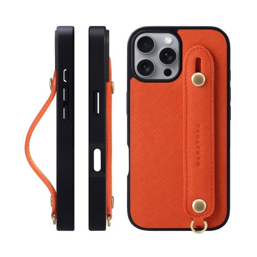 Rakuten - HANATORA iPhone16ProMax ケース 本革 耐衝撃 背面ベルト ストラップリング スマホケース スマホ スタンド機能 ガラスフィルム 付き サフィアーノ レザー ギフト マグネットなし オレンジ XGH-16ProMax-Orange