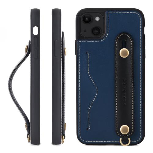 HANATORA 15Plus ケース 本革 耐衝撃 背面ベルト ストラップリング スマホケース スマホ スタンド機能 ネックストラップ 付き イタリアンレザー ギフト ブルー+ブラック CGH-15Plus-Blue-BK