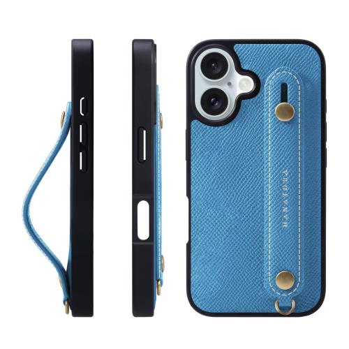 HANATORA iPhone16 ケース 本革 耐衝撃 背面ベルト スマホケース スマホ スタンド機能 ネック ストラップ 付き エンボスレザー ギフト マグネットなし ブルー イドラ NGH-16-Bluehydra