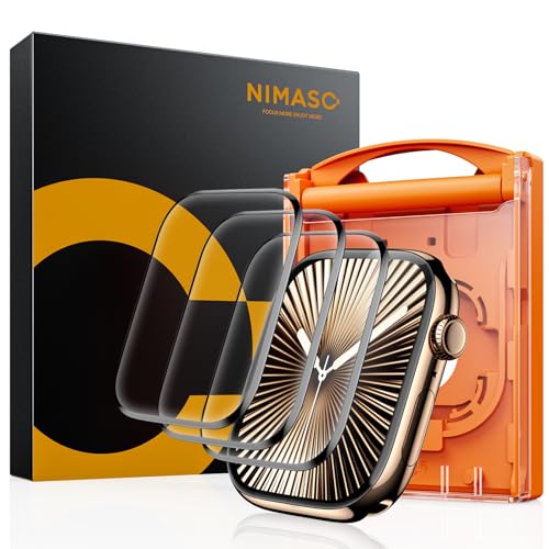 3枚組 NIMASO フィルム ガイド枠付き 46mm Apple Watch series 10 対応 アップルウォッチ 10用 保護フィルム 自動除塵 高透過率 気泡防..