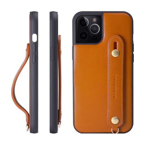 HANATORA iPhone15ProMax ケース 本革 耐衝撃 背面ベルト ストラップリング スマホケース スマホ スタンド機能 ネックストラップ 付き イタリアンレザー ギフト マグネットなし オレンジ TGH-15ProMax-Orange