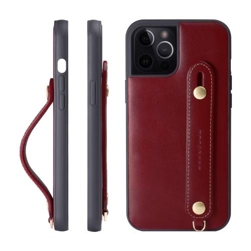 HANATORA iPhone15ProMax ケース 本革 耐衝撃 背面ベルト ストラップリング スマホケース スマホ スタンド機能 ネックストラップ 付き イタリアンレザー ギフト マグネットなし ダークレッド TGH-15ProMax-DarkRed