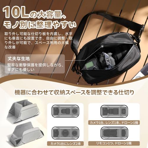 Ulanzi カメラバッグ ショルダーバッグ 撥水加工 ガジェットポーチ 斜め掛け デジタル収納袋 仕切り調整 PC周辺小物用 モバイル収納ケース スマホ/iPadmini/充電ケー・ fidela-10342656 FIDELA サンプル画像2