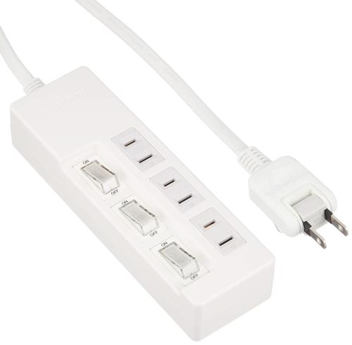 バッファロー BUFFALO 2ピン電源タップ 3個口 個別スイッチ 3m ホワイト BSTAPSW2330WH
