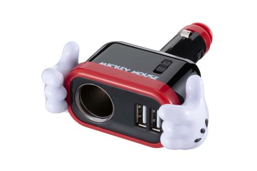 ナポレックス(Napolex) 車用シガーソケット USB端子2口 USB2 4A 12V車専用ヒューズ付10A(30mm) 通電モニター付 タブレット スマホ同時充電可 カー用品 ディズニー ミッキーマウス WD-323