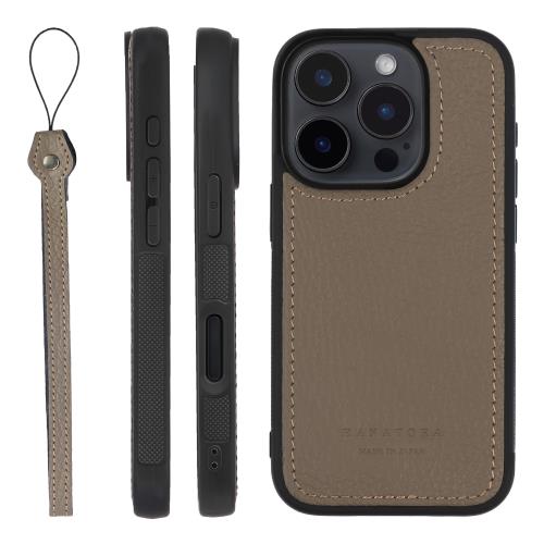 HANATORA iPhone16Pro ケース 本革 日本製 耐衝撃 スマホケース スマホ ストラップ 付き シュリンクカーフレザー ギフト マグネットなし グレージュ SPGJP-16Pro-Grege