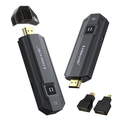Lemorele ワイヤレス hdmi 送受信機セット 小型 8台送信機増設可能 hdmi無線化 HDMIトランスミッター 設定不要/WiFi不要 50M 1080P 50m転送範囲と66ms超低遅延無線 HDMIエクステンダキット mini hdmiとMicro hdmiの変換アダプター付き ABS 技適認証番号：「R210-207059」