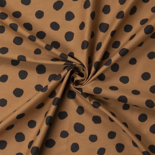 KIYOHARA ソフトブロード ドットプリント 生地 BEBK ベージュ×ブラック 約110cm×1Mカット 綿100% KOF32-1M