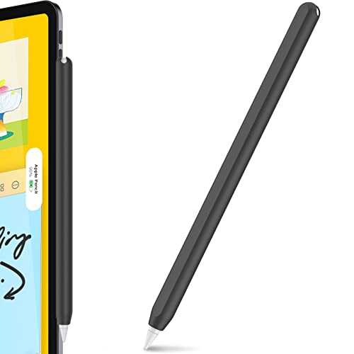 AhaStyle Apple Pencil第2世代Apple Pencil Pro用超薄型Apple Pencilシリコン保護ケース (ブラック, 単色1本)