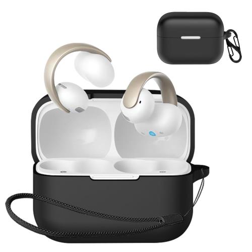 For Anker Soundcore AeroClip ケース [HVUYAL] 紛失防止用のフックを搭載した 軽量 キズ防止 防塵 傷つきにくい 柔らかなシリカゲルのスポーツクールなデザイン 衝撃 吸収 スリム ソフト ケースカバー 落下防止保護(ブラック)