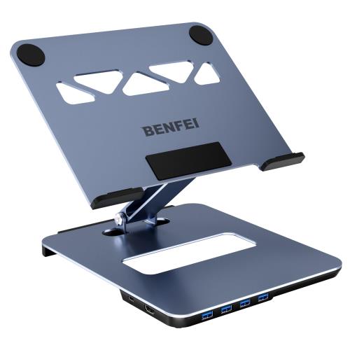 BENFEI ノートパソコンスタンドに USB C 6in1 ドッキングステーションが付属し、HDMI 4K@60Hz 対応、4 つの USB3.0 ポート、100W PD 対応で、MacBook Pro/Air、iPad Pro、XPS、ThinkPad と互換性があります。