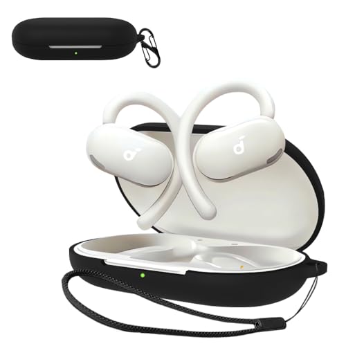 For Anker Soundcore V20i ケース [HVUYAL] 紛失防止用のフックを搭載した 軽量 キズ防止 防塵 傷つきにくい 柔らかなシリカゲルのスポーツクールなデザイン 衝撃 吸収 スリム ソフト ケースカバー 落下防止保護(ブラック)