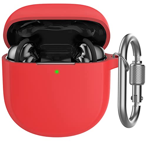 AhaStyle Bose QuietComfort Ultra Earbuds/Earbuds II ケース [前のLEDライトが見える] シリコンカバー 耐衝撃 メタル カラビナ付き 紛失防止 Bose QuietComfort Ultra Earbuds/Earbuds II 適用 (レッド)