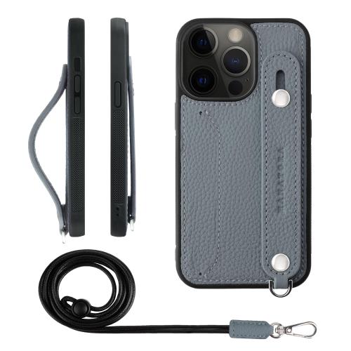 HANATORA iPhone13Pro ケース 本革 耐衝撃 背面ベルト ストラップリング スマホケース スマホ スタンド機能 ネックストラップ 付き カードポケット シュリンクレザー ギフト ブルーグレー CGHGZ-13Pro-BlueGray