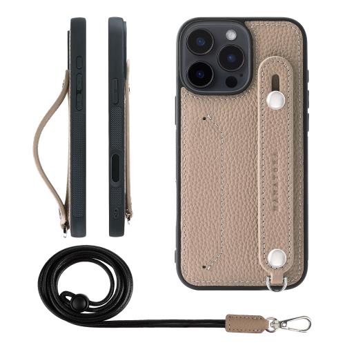 HANATORA iPhone16ProMax ケース 本革 耐衝撃 背面ベルト ストラップリング スマホケース スマホ スタンド機能 ネックストラップ 付き カードポケット シュリンクレザー ギフト グレージュ CGHGZ-16ProMax-Grege