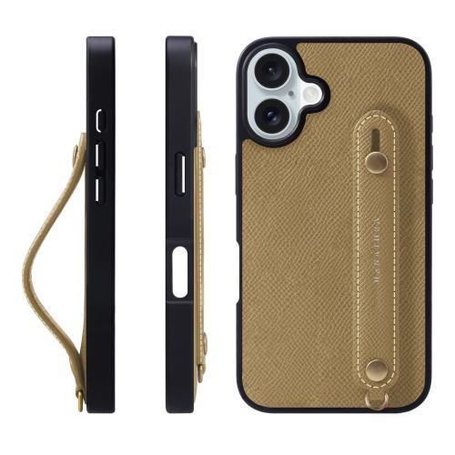 HANATORA iPhone16Plus ケース 本革 耐衝撃 背面ベルト スマホケース スマホ スタンド機能 ネック ストラップ 付き エンボスレザー ギフト マグネットなし グレージュ NGH-16Plus-Grege