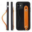 HANATORA 11 ケース 本革 耐衝撃 背面ベルト ストラップリング スマホケース スマホ スタンド機能 ネックストラップ 付き イタリアンレザー ギフト ブラック+オレンジ CGH-11-Black-OG