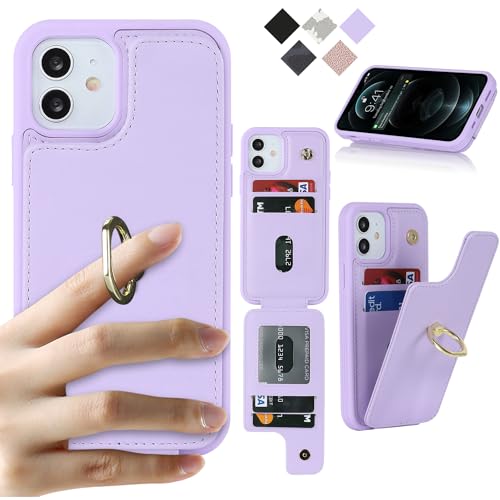 Cavor iPhone12 Pro iPhone12 スマホケース 背面ポケット付き iPhone12 手帳型ケースiPhone12 Pro 手帳ケース カードポケット上下開iPhone12 携帯ケースRFID機能軽量 薄型 落下防止 iPhone12 Pro 財布型ケース iPhone12 Pro case 360°回転リング 可愛い免許証と-パープル