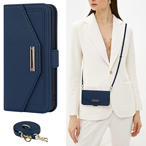 Cavor iPhone14 手帳型スマホケース肩掛け 首かけ 斜めがけ ショルダー ケース鏡付きiPhone14 財布型ケースiPhone14 スマホケース ショルダー カード収納マルチパスケ