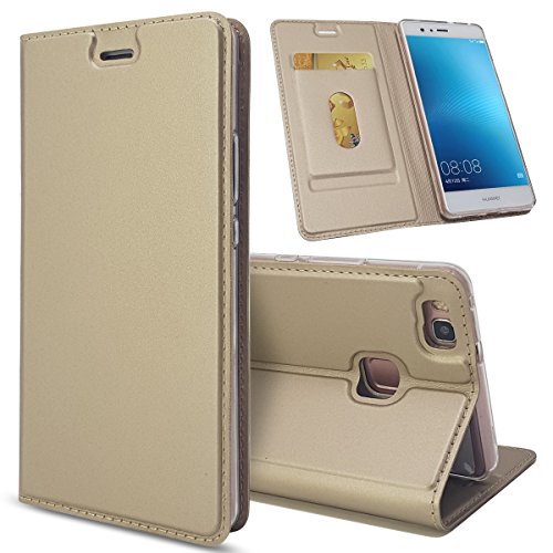 Rakuten - ファーウェイP9 Lite ケース 手帳型 カバー huawei P9 Lite 手帳型 ケース P9 Liteスマホケース 携帯カバーP9 Lite Jaorty内蔵マグネット カードポケット スタンド機能 PUレザー 超薄型 人気 おしゃれ4色-ゴールド