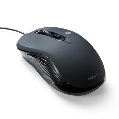 サンワダイレクト 有線マウス ブルーLEDセンサー 5ボタン DPI切替 ラバーコーティング ブラック 400-MA..