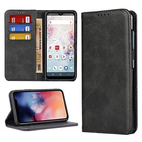 AQUOS wish3 ケース 手帳型 ウィッシュ3 SH-53D 財布型 カバー A302SHウィッシュ 3 ドコモ 手帳ケース AQUOSwish3 ケース 手帳 SH-M25内蔵マグネットPU皮革 財布型 カード収納 スタンド機能-ブラック