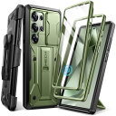 Tongate Samsung Galaxy S24 Ultraケース、スライド式カメラカバー&スクリーンプロテクター内蔵2つのフロントフレームミリタリーグレードの衝撃吸収S24 Ultra用ケース、キックスタンド&ベルトクリップ付き、6.8インチ、グリーン