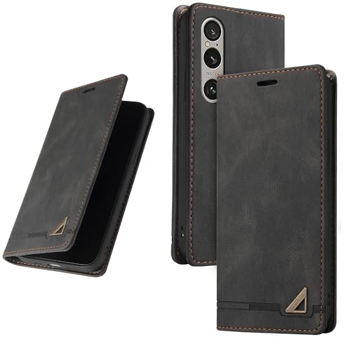 UnivoColors Sony Xperia 1 V(SO-51D/SOG10) 手帳型ケース 高級合皮 スタンド機能 カード収納 マグネット式 TPUソフトカバー 全面保護 カメラ保護 衝撃吸収 RFIDブロッキング おしゃれ カバー(ブラック)