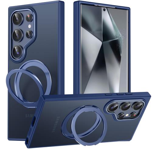 Galaxy S25 Ultra 用 ケース Magsafe対応 ギャラクシーs25ウルトラ / SC-52F / SCG32 カバー 360°回転スタンド Uovon スマホケース 携帯ケース ワイヤレス充電 車載ホルダー 対応 ストラップ穴付き 半透明 指紋防止 黄变防止 ・ ブルー