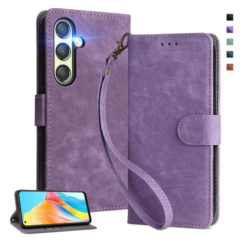 UnivoColors Galaxy S25 (SC-51F/SCG31) 手帳型 スマホケース 携帯カバー 高級合皮 RFIDブロッキング カード収納 専属ストラップ同梱 マグネット開閉 全面保護 カメラ保護(ムラサキ)