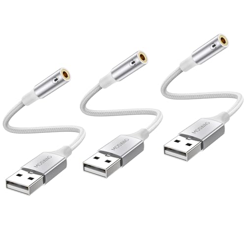 MOSWAG USB オーディオ 変換アダプタ 外付け サウンドカード 4極 TRRS 変換 usb-3.5mm オーディオケーブル イヤホン、ヘッドフォン、PC、ラップトップ、Linux、デスクトップ、PS4、その他のデバイスに対応