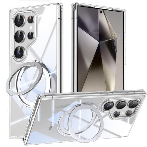 Galaxy S25 Ultra 用 ケース Magsafe対応 ギャラクシーs25ウルトラ / SC-52F / SCG32 カバー 360°回転スタンド Uovon スマホケース 携帯ケース ワイヤレス充電 車載ホルダー 対応 ストラップ穴付き 透明 指紋防止 黄变防止 ・ クリア(2)