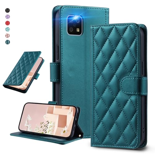 UnivoColors SHARP AQUOS Sense6 (SHG09/A201SH) キルティングレザー調 手帳型ケース エレガント 高質PU マグネット開閉式 カード収納機能 スタンド機能 液晶全面保護 レンズ保護 ストラップ付属(グリーン)