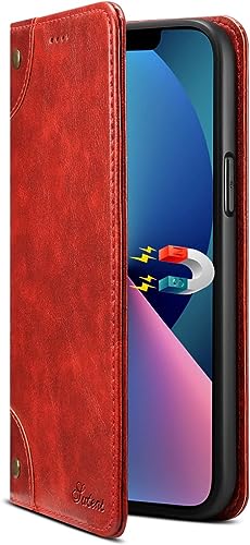 JCGOOD iPhone 15 Pro ケース 手帳型 カード収納 アイフォン 15 Pro カバー 手帳 カード入れ 財布型 スタンド機能 マグネット式 本革 レザー スマホケース 軽量 薄型 防塵 耐衝撃 保護 携帯ケース アイホン 15 プロ 6.1 対応 レッド