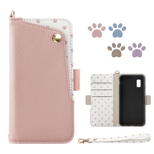 AQUOS wish3 ケース 手帳型 ウィッシュ 3 SH-53D ケース 可愛い 猫 足跡 wish 3 カバー 女性 マグネット式 SH-M25 A302SH スマホケース カード入れ収納 横置きスタン・