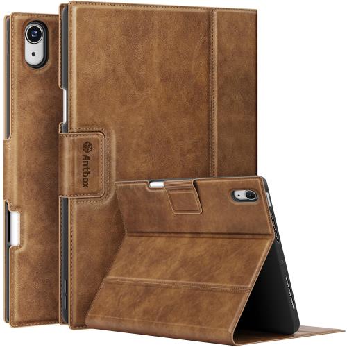 Display Covers - Antbox iPad Air 13インチ ケース M3 (2025) /M2 (2024) 専用 ペンシル ホルダー Pencil Pro/USB-C完全対応 ひび割れ防止 ソフトPUレザー マルチスタンド機能 オートスリープ (ダークブラウン)