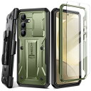 Tongate Samsung Galaxy S24 ケースキックスタンド付き、スライド式カメラカバー内蔵&ベルトクリップ付き、全身ミリタリーグレードの耐衝撃性Galaxy S24携帯ケース(2024)スクリーンプロテクター付き、グリーン